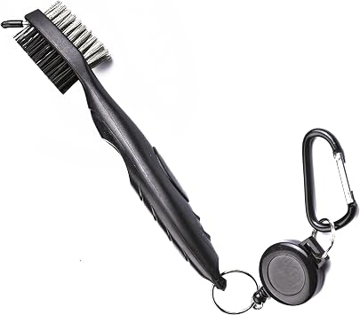Golf Towels, Microfiber Waffle Pattern Tri-fold Golf Towel - Brush Tool Kit with Club Groove Cleaner, with Clip Men Women Golf Gifts (Black Towel+Black Brush)