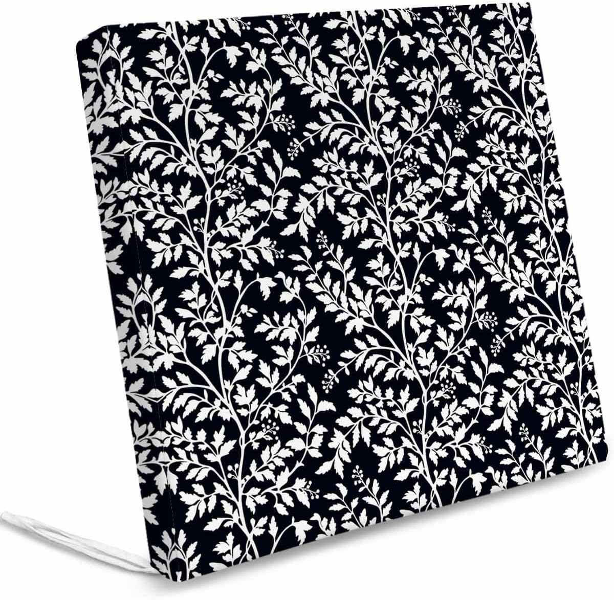 Chucoco Outdoor Chair Seat Covers, White Leaves Floral Seamless Waterproof Cushion Cover Sectional Overlay Botanical on Black Furniture Protector Slipcovers for Dining Room Party Event Chairs 2Pack
