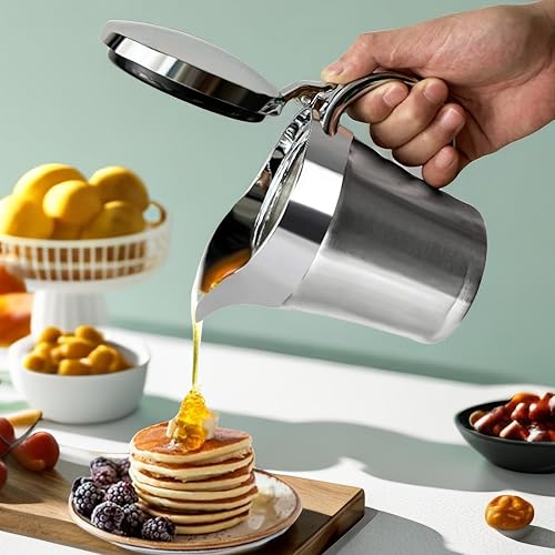 Miniatura 6 de Cheardia Salsa de 14 onzas, cuenco de salsa de acero inoxidable 304 con tapa, jarra de salsa de doble aislamiento con boquilla antigoteo para salsa,