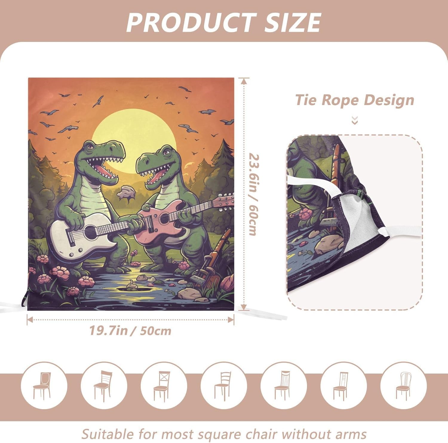 ALAZA Dinosaur and Music Chair Back Cover Set of 6, Washable Reusable Removable Chair Slipcovers Decorative Chair Cover for Home Kitchen Wedding Party