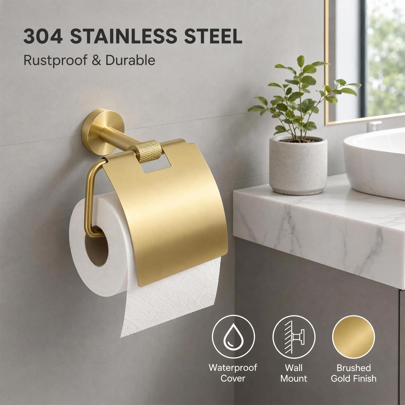 Portarotolo con Coperchio, Portarotolo da Parete | con design zigrinato, compatibile con mega rotoli per il bagno