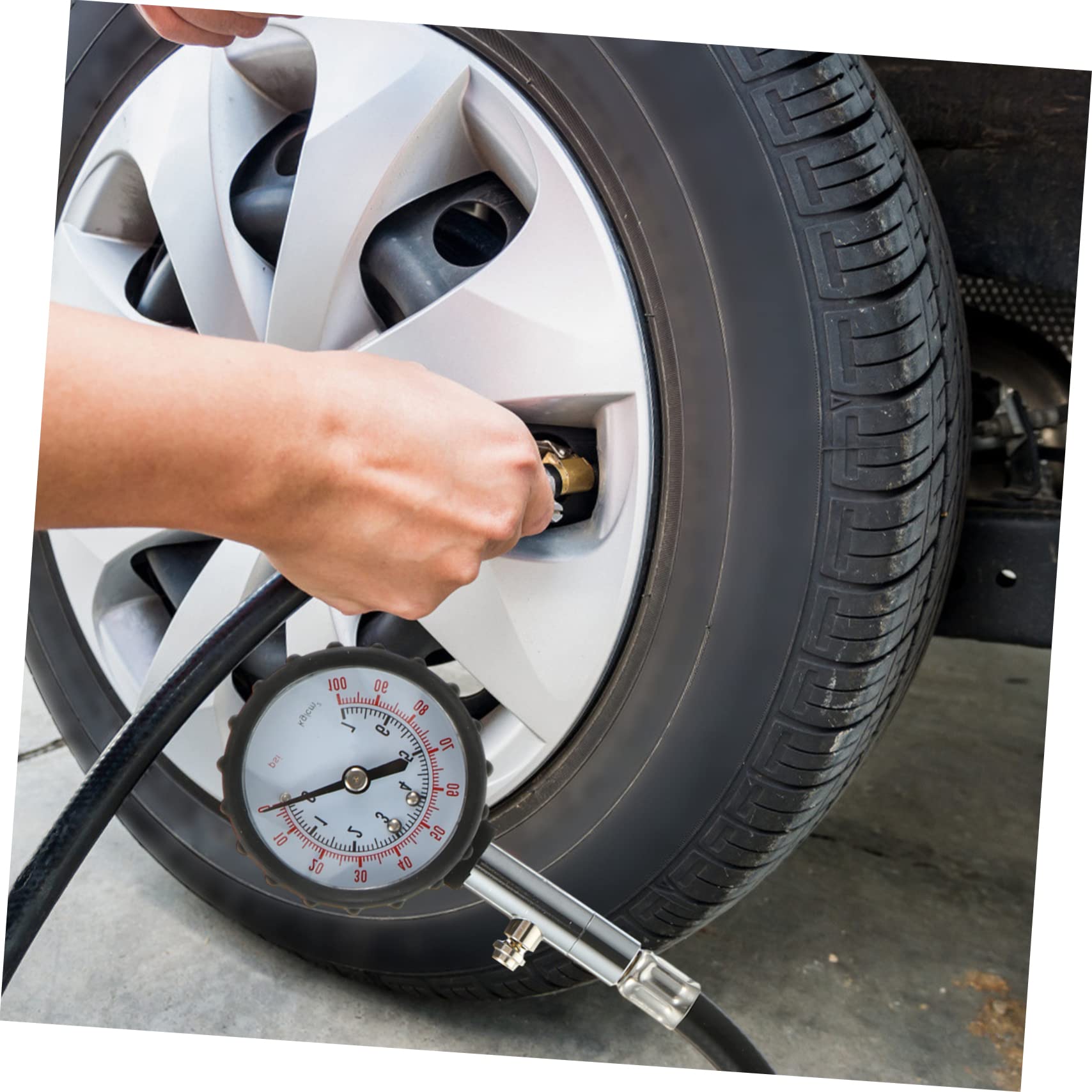 Cabilock Car Tire Pressure with Flexible Hose High Precision Inflator Gauge for Auto and Motorcycle Easy to Read Durable Lightweight All Weather Use