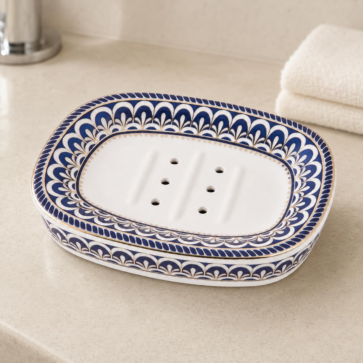 Double-Layer Ceramic Soap Dish, Self-Draining Bathroom Holder