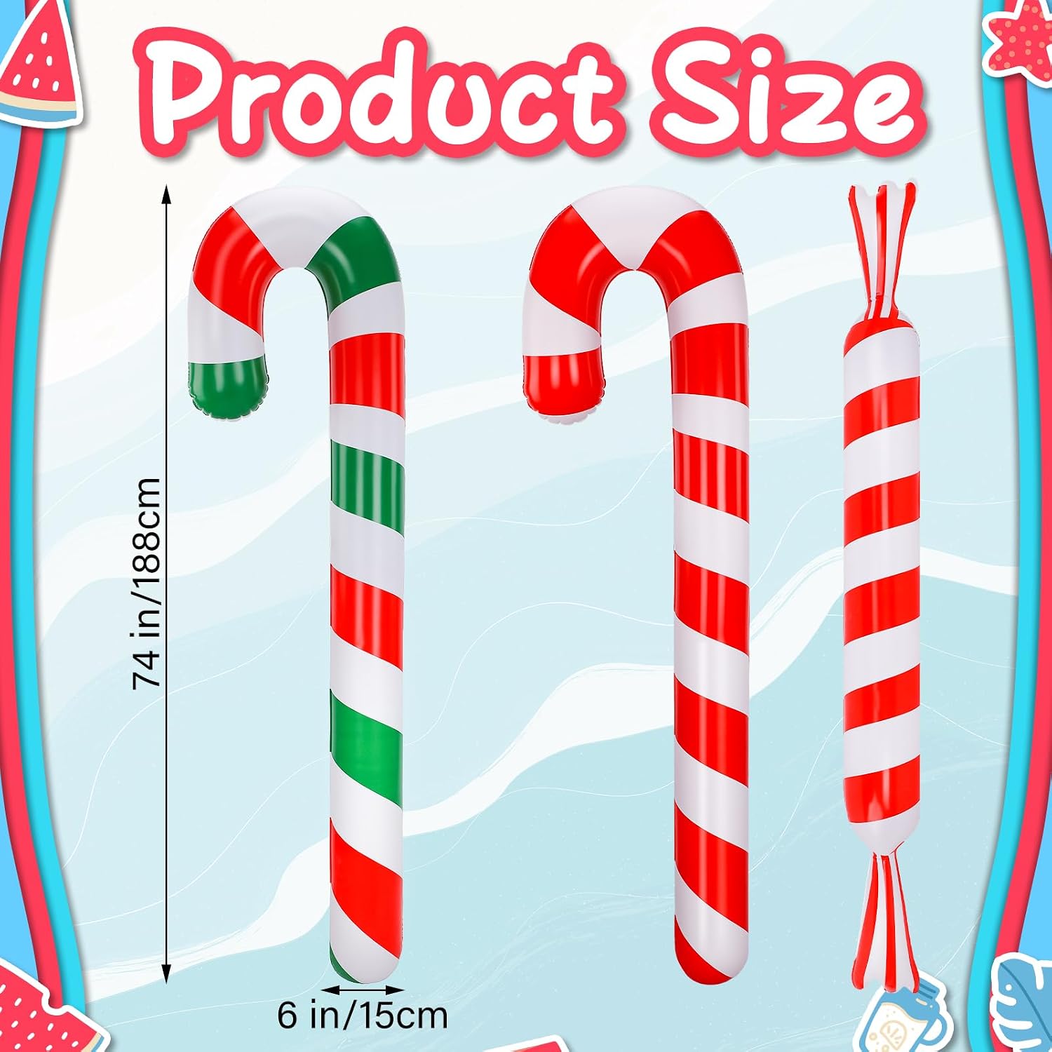 6 Pcs 6.17 ft Christmas Pool Floats, Inflatable Candy Canes image 2