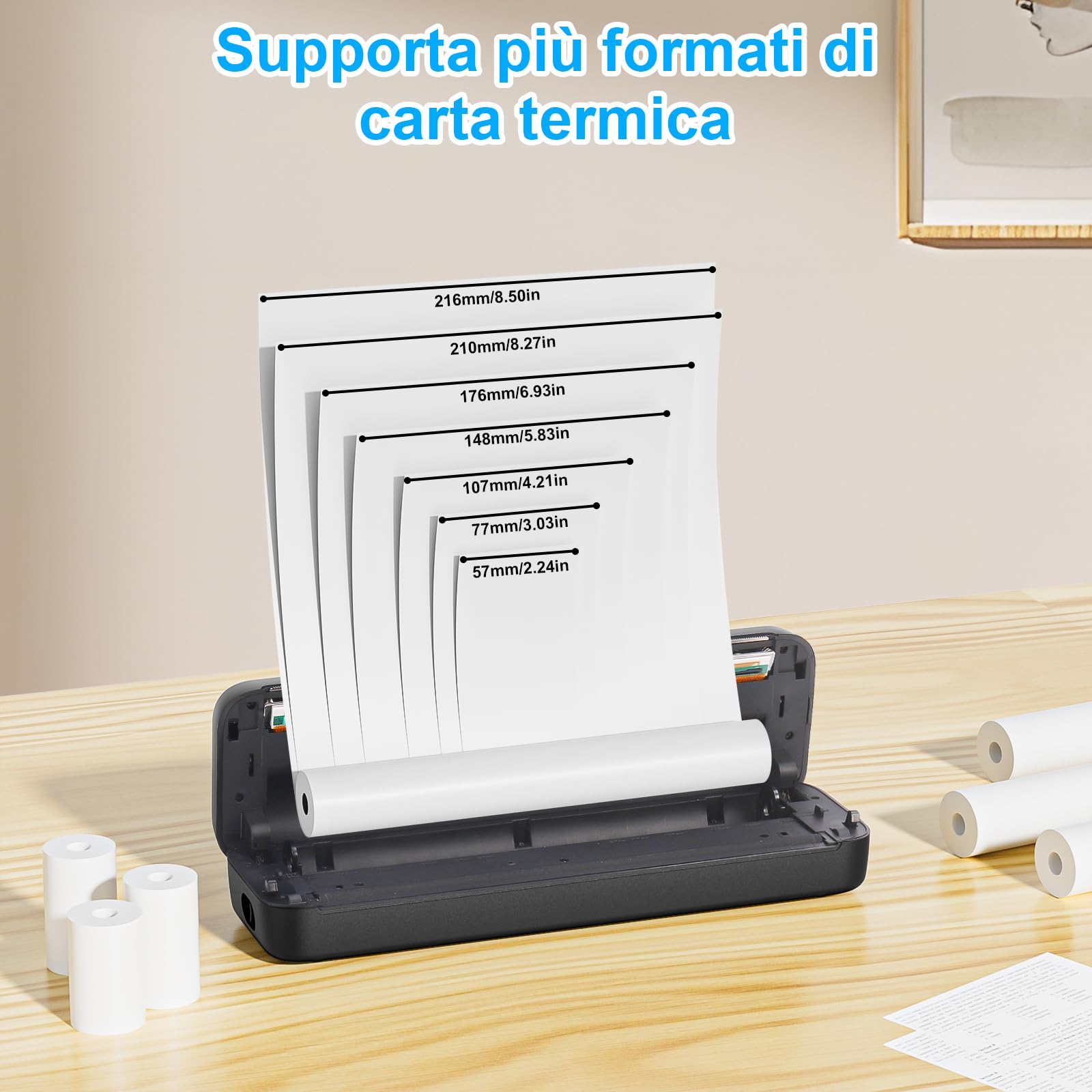 GuKKK Stampante Termica Portatile A4, Stampante Termica Piccola con Bluetooth, Stampante Mobile Wireless Supporta Carta Termica A4 210 x 297 mm, Compatible with Android iOS,per Ufficio Studio (Bianco