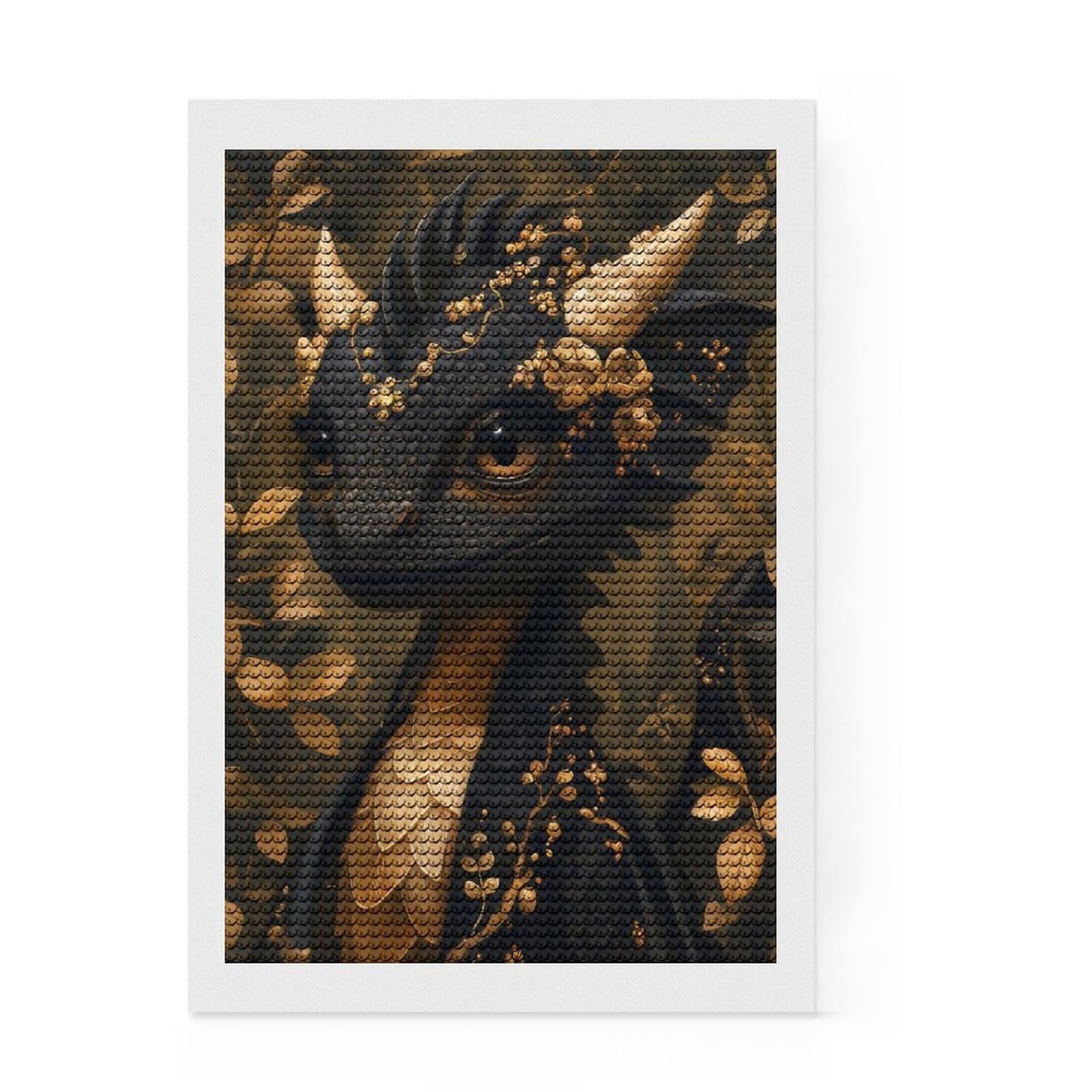 Junmoney Cute Black Chibi Dragon Diamond Painting Set 8"x12", for Beginners, Neat Printed Canvas, Holiday Gift Idea, Farmhouse Decor, Printed Canvas