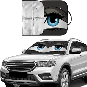Big Eyes Foldable Windshield Snow Cover, Reflective Accordion Car Windshield Snow Cover, Sun Visor for Car Windshield, Ultimate Heat & UV Protection, Suitable for Most Cars, 57.1" L x 27.6" W