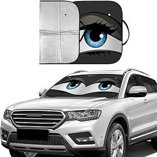 Big Eyes Foldable Windshield Snow Cover, Reflective Accordion Car Windshield Snow Cover, Sun Visor for Car Windshield, Ultimate Heat & UV Protection, Suitable for Most Cars, 57.1" L x 27.6" W