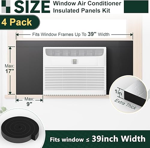 Miniatura 2 de Flehomo 4 paneles de espuma de aislamiento de aire acondicionado de ventana, kit de paneles aislados de CA de 17 x 9 x 1 pulgadas, con tira de