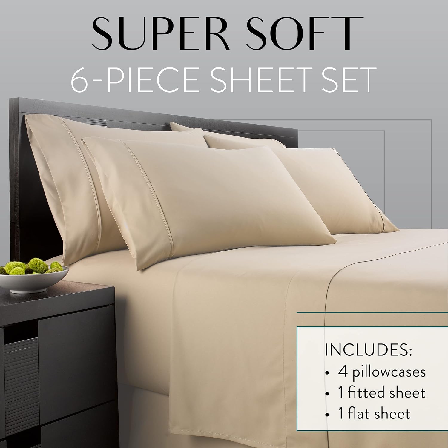 Danjor Linens California King Size Bed Sheets Set - 1800 Series 6 Piece Bedding Sheet & Pillowcases Sets w/ Deep Pockets - Fade Resistant & Machine Washable - Taupe : Home & Kitchen