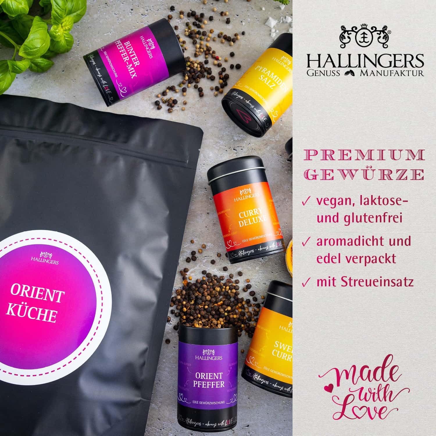 Hallingers Genuss Manufaktur Gewürz Geschenk-Set - Selektion unserer Besteller als Probierset in edlen Aromadosen & Tragetasche "Orientalische K...", Geschenkidee für Männer Freund