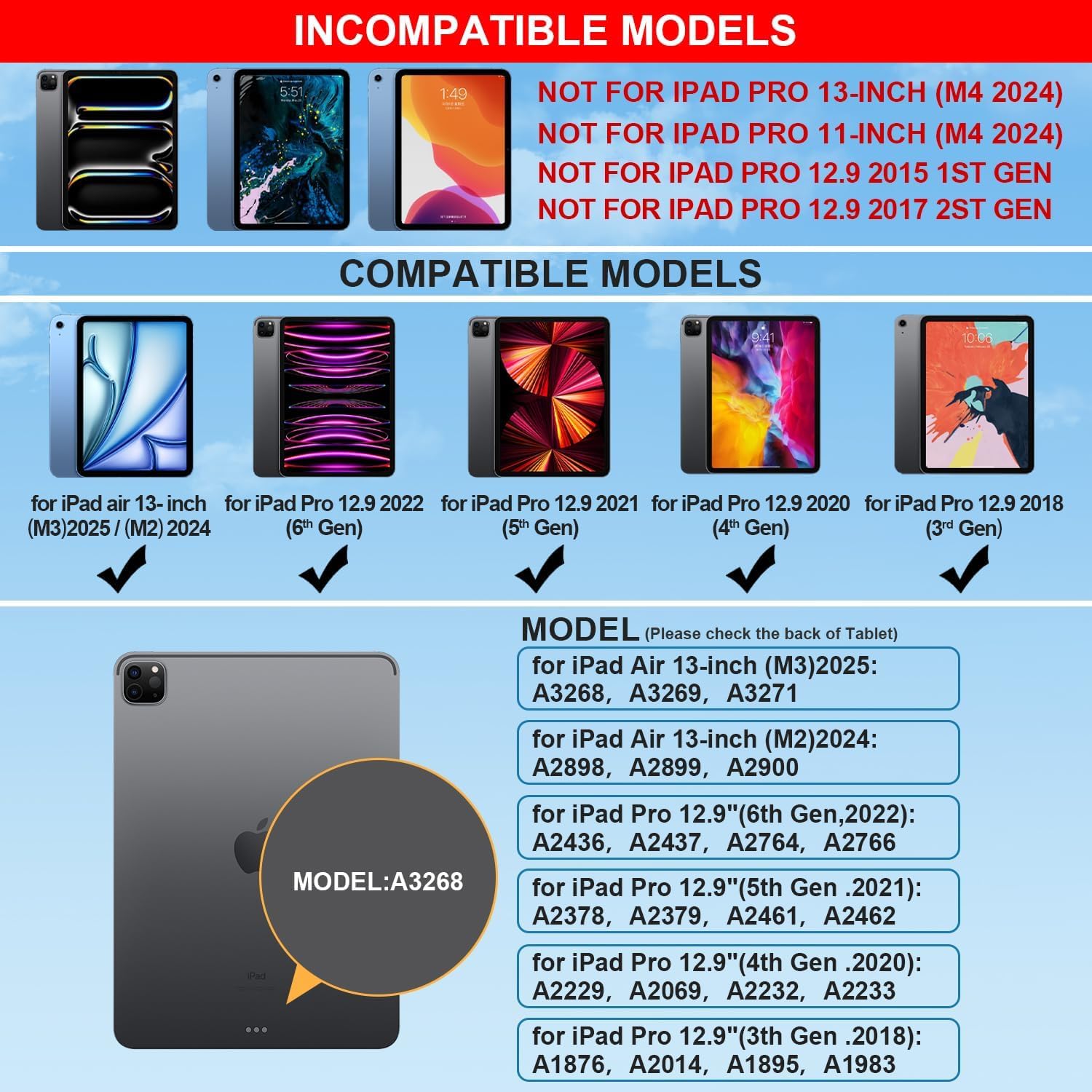 Keyboard Case for iPad Air 13 inch (M4/2026 /M3 2025/M2, 2024),iPad Pro 12.9 inch (3/4/5/6th Gen)?Easy-Set Magnetic Stand– 7-Color Backlit - Removable Cases with Multi-Touch Trackpad Keyboard For iPad Air 13/Pro 12.9 Inch Black