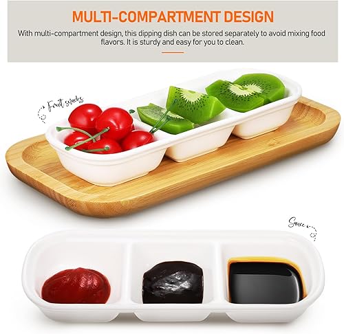 Miniatura 3 de Luxshiny Platos de cerámica divididos para servir, 2 juegos de platos de porcelana para aperitivos, bandeja para condimentos, 3 tazones de