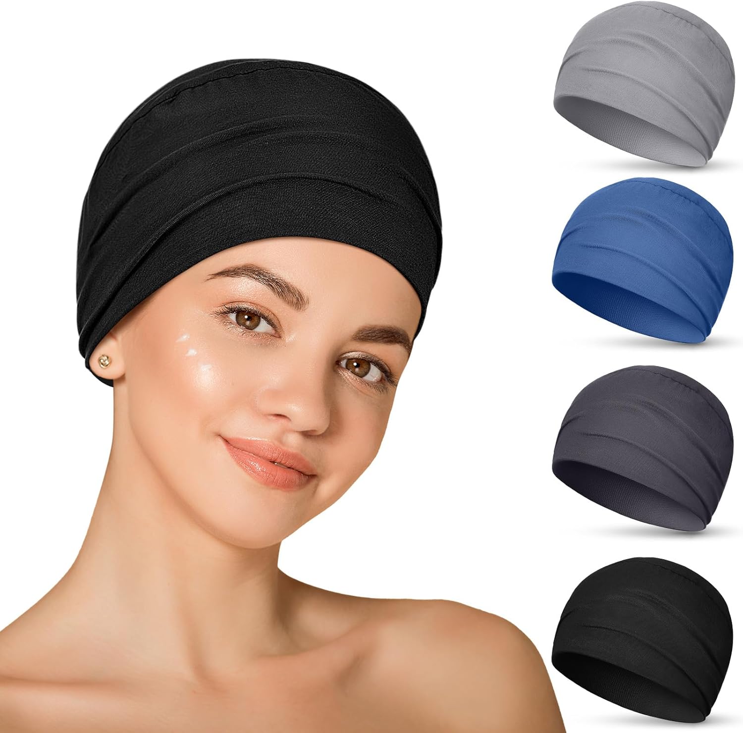 Zhengmy 4 Pcs Cotton Chemo Sleep Cap for Women, Soft Cancer Beanie Hat Headwear Turban Stretchy Skull Cap Hair Loss Head Wrap