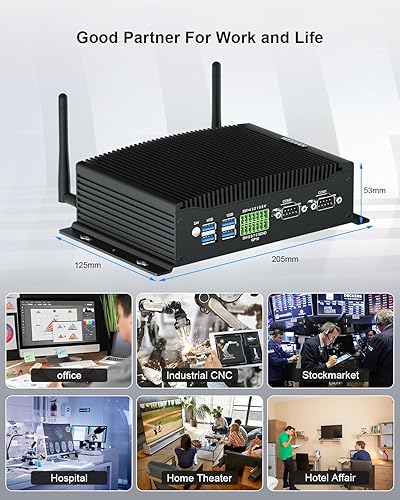 Miniatura 8 de WEIDIAN PC industrial, mini PC sin ventilador, Core i5 10210U (hasta 4.20 GHz), pantalla triple 2HD+DP, 2RS232RS422RS485 COM, LAN 2RJ45, 6USB, GPIO,