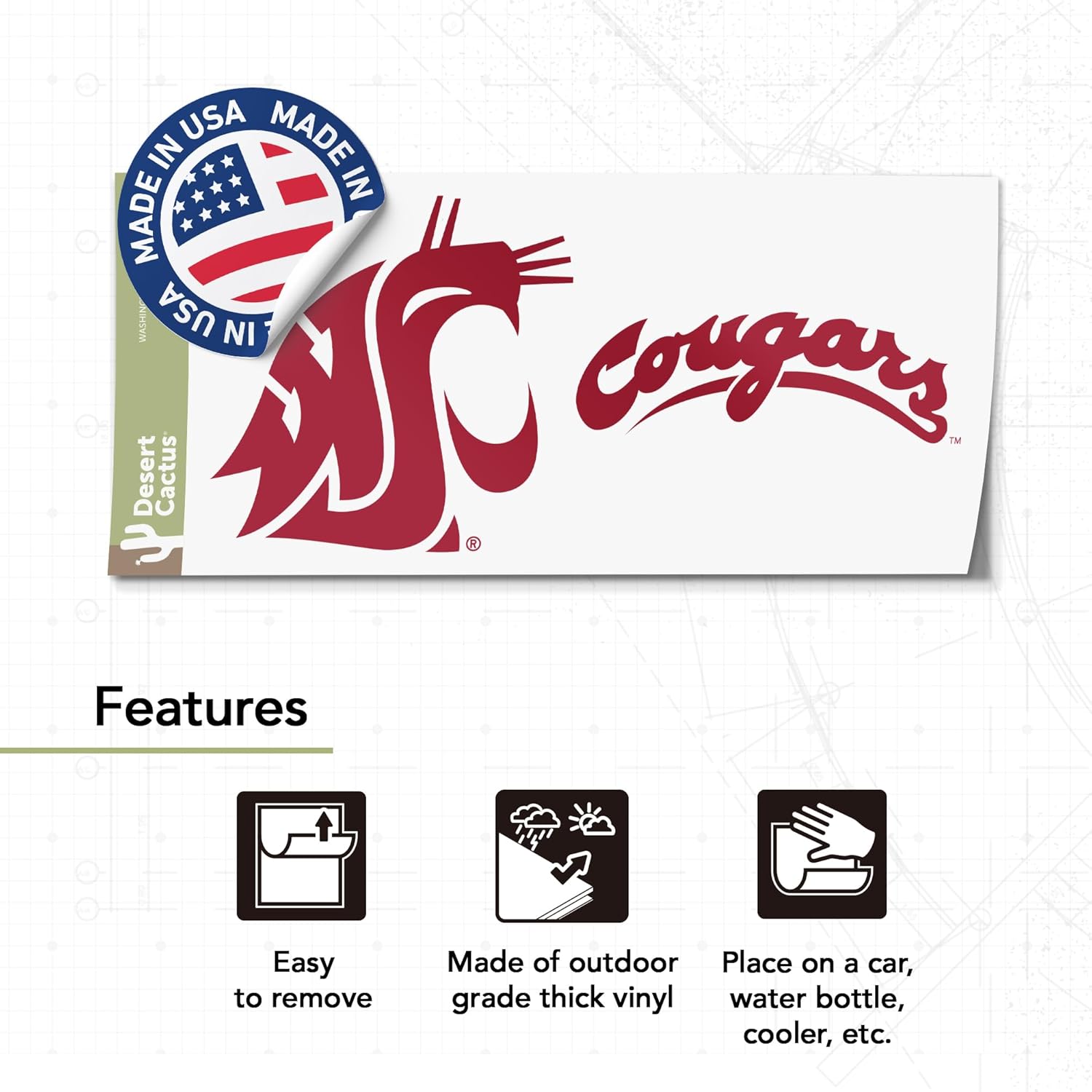 Desert Cactus Washington State University Car Accessories Metal License Plate Frame and Sticker for Front or Rear of Car (Sticker Frame Combo - Alumni)