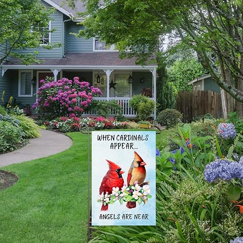 Miniatura 9 de Bandera de jardín cardenal When Cardinals Appear Angels Are Near Memorial Yard Flag 12x18 pulgadas de doble cara floral de pájaros rojos bandera de