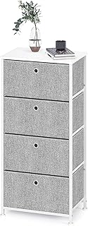 Armadietto Cassettiera con 4 Cassetti in Tessuto Comodino Stretta Metallo Pratico Organizer Moderno per Soggiorno Camera da Letto Corridoio Ingresso Cucina Ufficio in Legno e Acciaio Bianco e Grigio