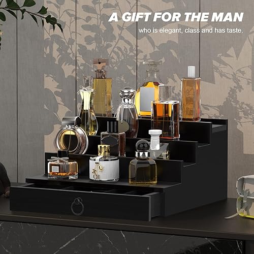 Miniatura 7 de upcessory Organizador de colonia para hombres, organizador de perfume de madera de 4 niveles con cajón de forro de fieltro y compartimento oculto,