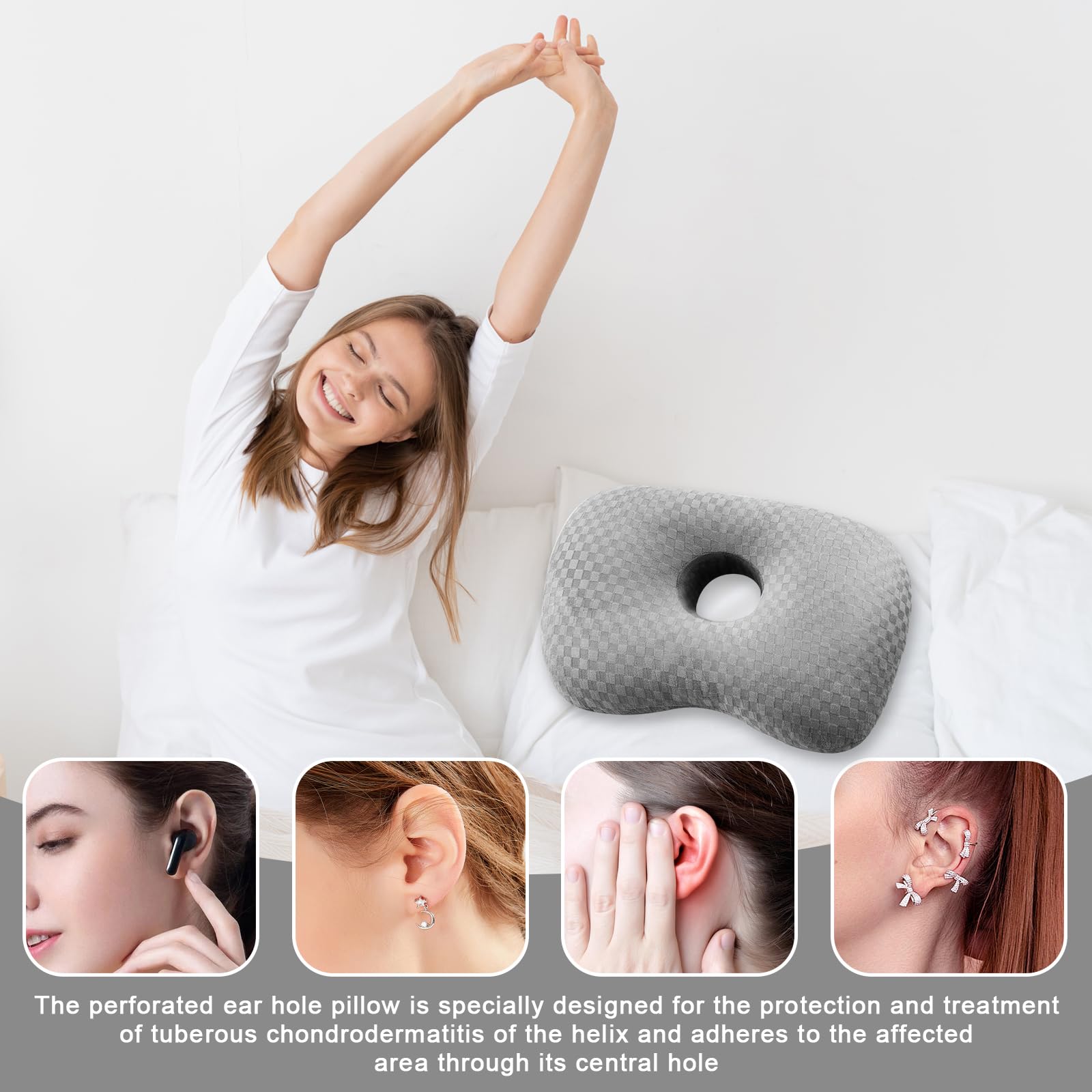 JAWUZ Oreiller Gonflable Piercing Oreille - Coussin Beignet Avec Trou Pour Dormir Sur Le Côté
