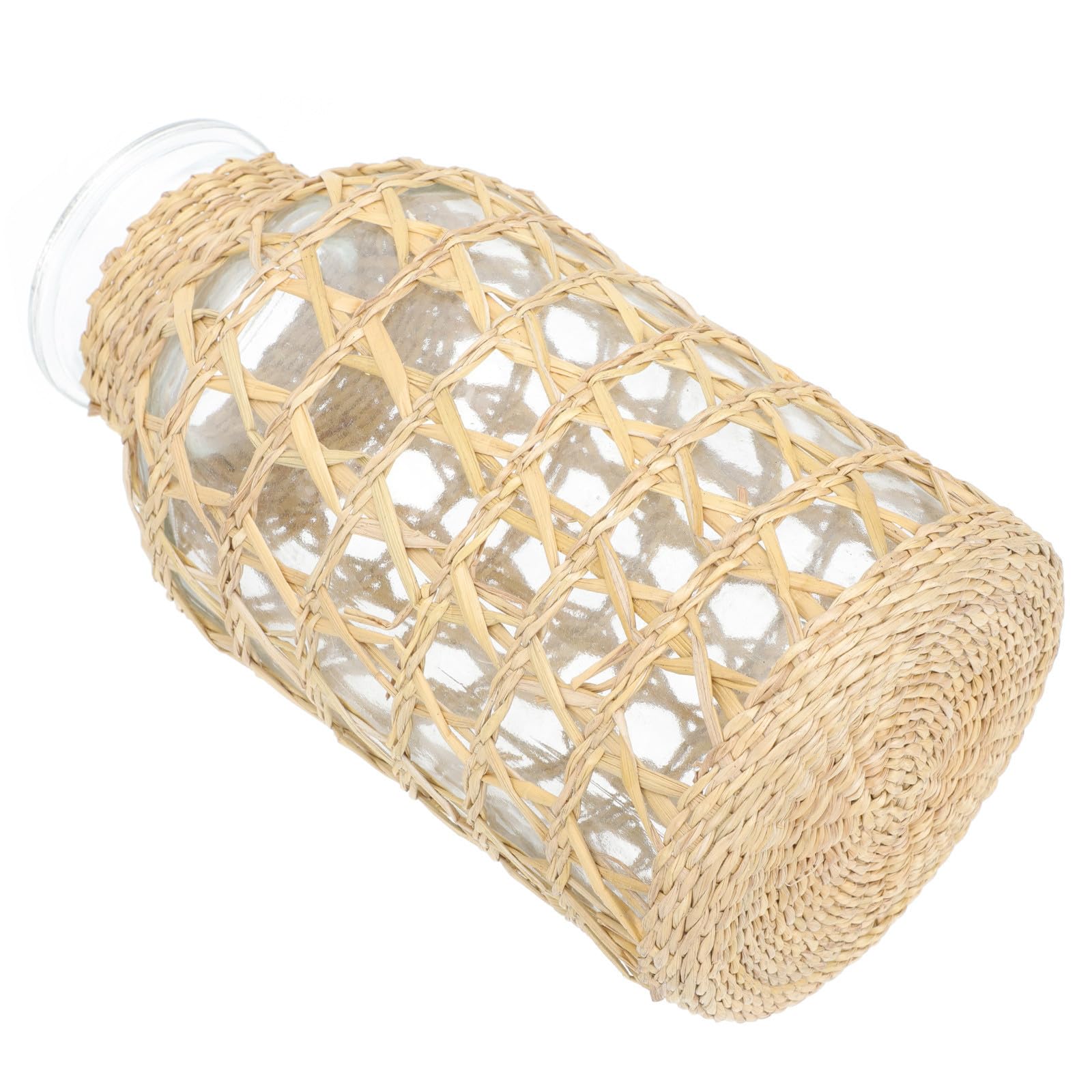 Jarrón de cristal y ratán para arreglos florales y adorno de mesa