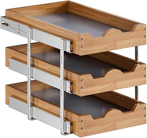 Vista 15 de OCG Organizador de gabinete extraíble de 11 pulgadas de ancho x 21 pulgadas de profundidad, estante deslizante de 2 niveles, cajón extraíble