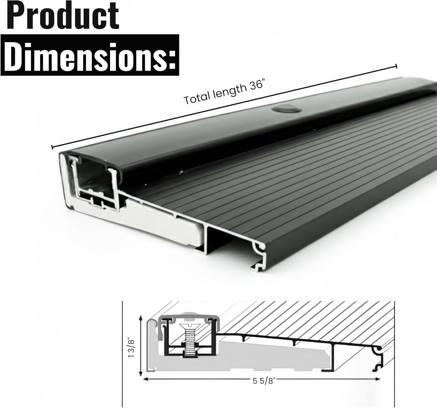 KC Hardware Adjustable Aluminum Threshold Waterproof Hidden Screws Add-on Extension Available Heavy Duty Commercial and Residential Black (36 inch)