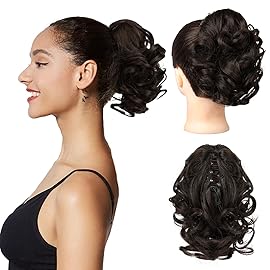REECHO Ponytail Extension, 9 Short Curly Wavy Claw Clip Synthetic Fiber Pony tails Hair Extensions HP001 Hairpieces for Women - Deep Brown