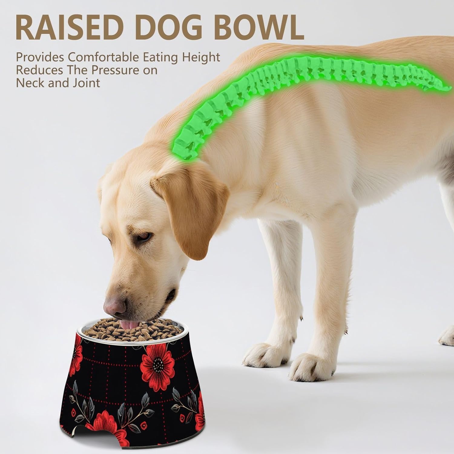 Black Grid Pattern Red Flowers Pets Food Bowls Non Skid Stainless Steel Cats Basic Bowls for Small Pet Whisker Relief cuencos para Perros