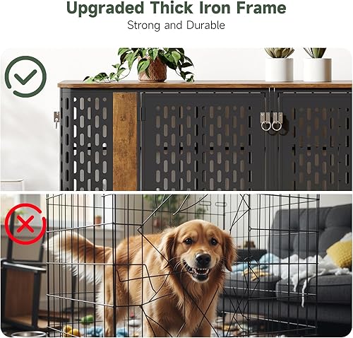 Miniatura 3 de ONBRILL Mueble grande de 71 pulgadas para perros para 1 o 2 perros, jaula doble grande para perros con divisor extraíble, jaula de madera resistente