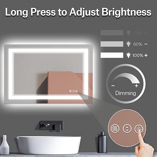 Miniatura 153 de Espejo de baño LED de 40 x 32 pulgadas, luz frontal y retroiluminada, antiniebla, regulable, espejo de tocador iluminado con memoria, espejo LED