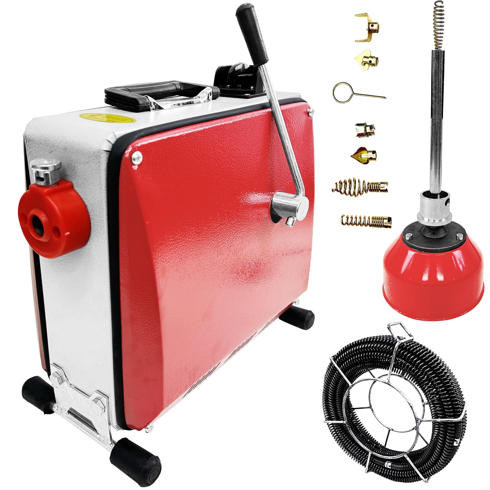 Elektrische Abflussspirale 550W Rohrreinigungsmaschine | Abflussreiniger Set für Küche, Bad & WC | Inkl. 28m Spirale & 7 Bohrköpfe | Effektiver Rohrreiniger