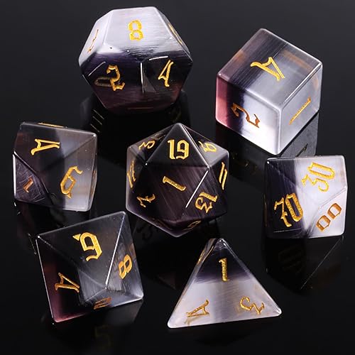 Lucky-M Dados de piedras preciosas multicolor ojo de gato DND, dados de mazmorras y dragones, juego de dados para juegos de rol, accesorios para