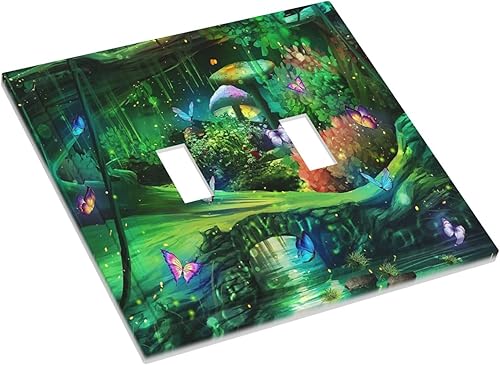 Miniatura 3 de Cubiertas decorativas para placa de interruptor de bosque, primavera, encantado, país de las maravillas, tierra verde, 2 cuadras, cubierta de