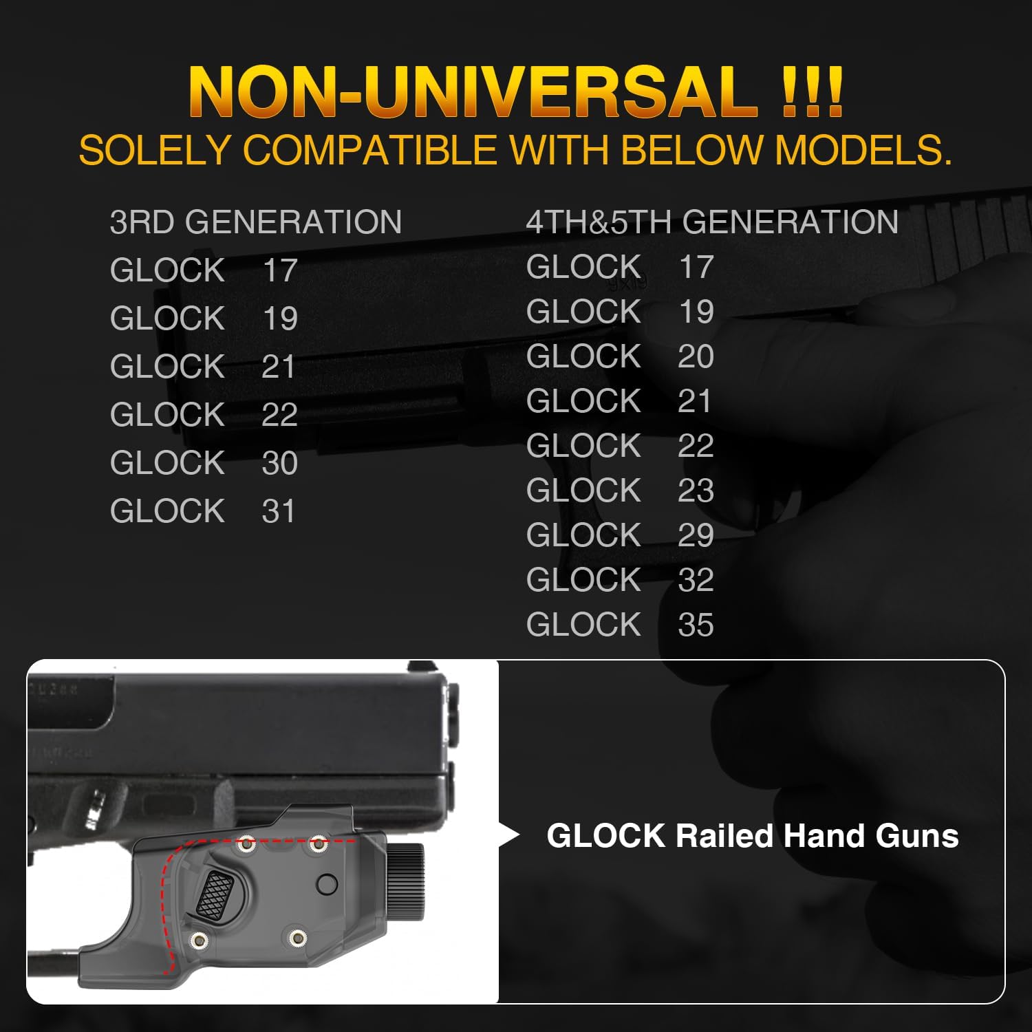 DEFENTAC 500 Lumens Pistol Light is Exclusive Compatible with Glock Gen3 17/19/21/22/30/31 Gen4/5 17/19/20/21/22/23/29/32/35，Momentary and Strobe