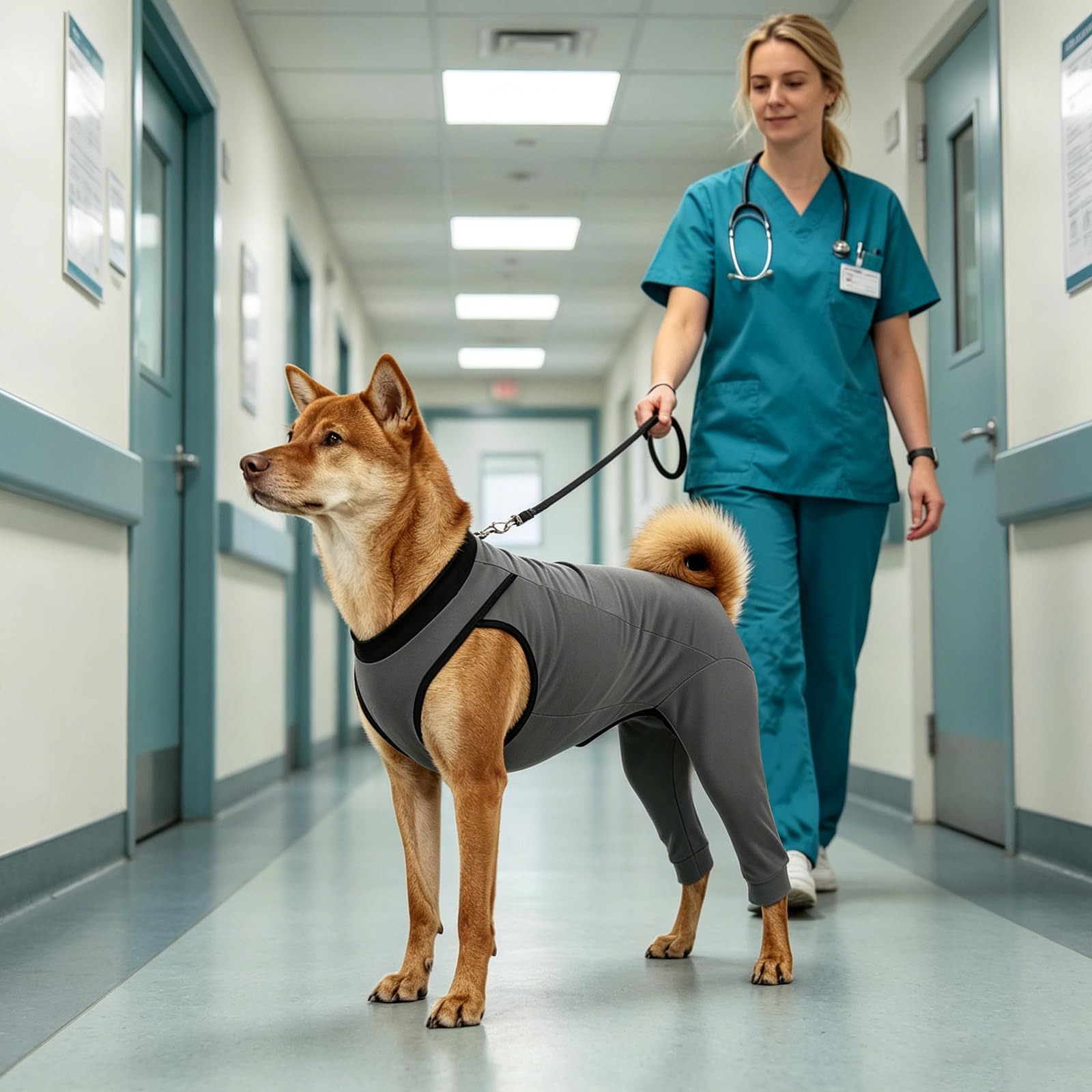 Post-OP Recovery Suit with Hind Leg Sleeves, Easy On/Off Alternative to