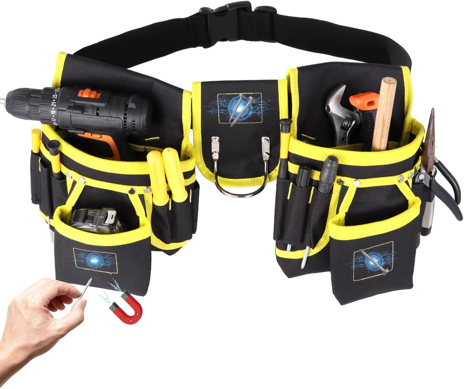 26 Pocket Tool Belt for Men, Heavy Duty Tool Belt with Adjustable Quick-Release Buckle, Strong Attachment Force Design, Detachable Pouches, and Hammer Holder for Electricians, Construction, DIY