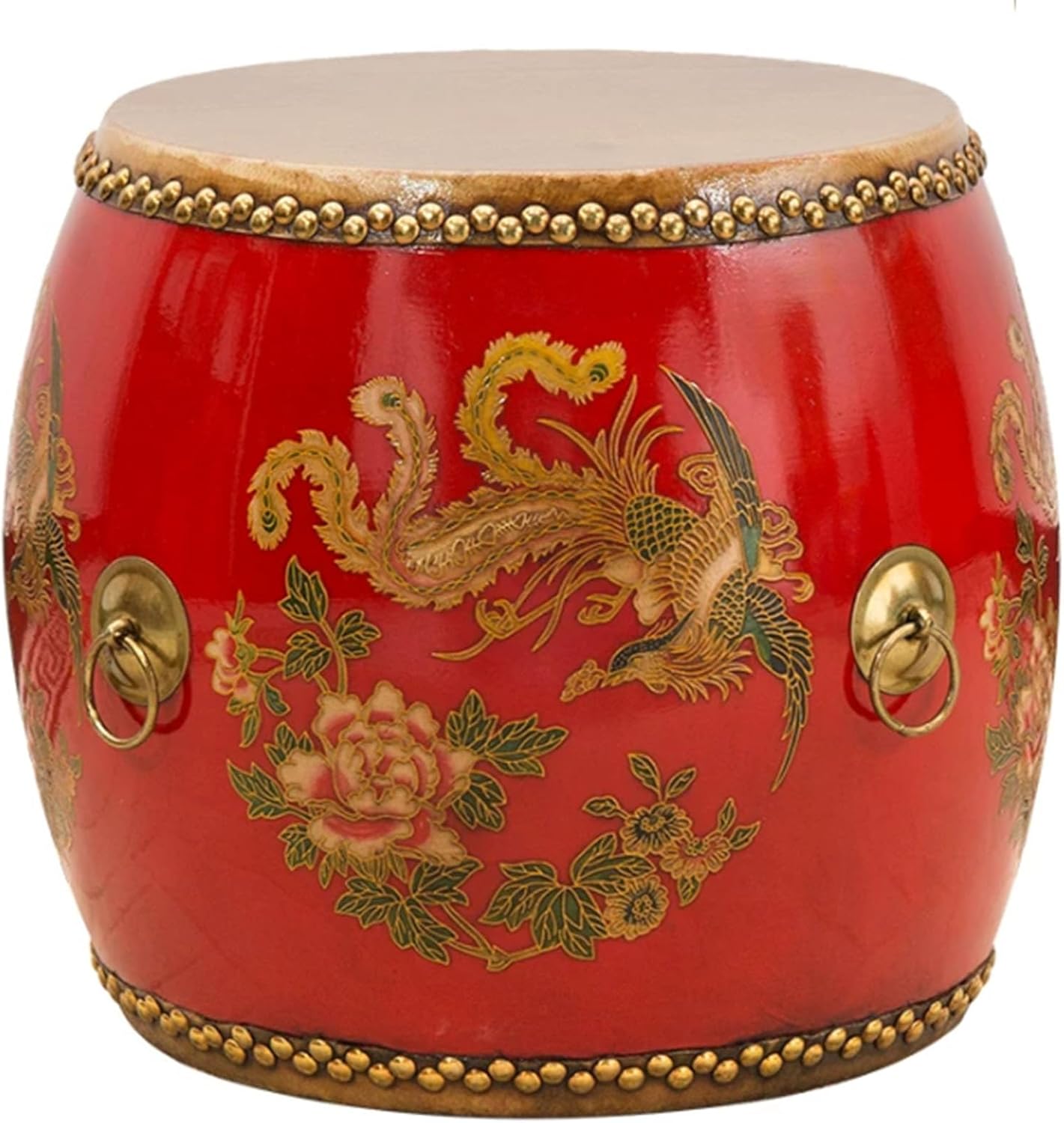 Decorative Garden stools,Wood Chinese Drum Stool,Glazed Hand-Painted Drum Stool,Outdoor Side Table,Plant Stand for Living Room, Balcony & Garden 1