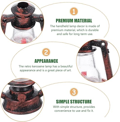 Miniatura 8 de Abaodam Lámparas de aceite en miniatura para casa de muñecas, lámpara de queroseno, ornamento de luz, linterna vintage, accesorios para casa de