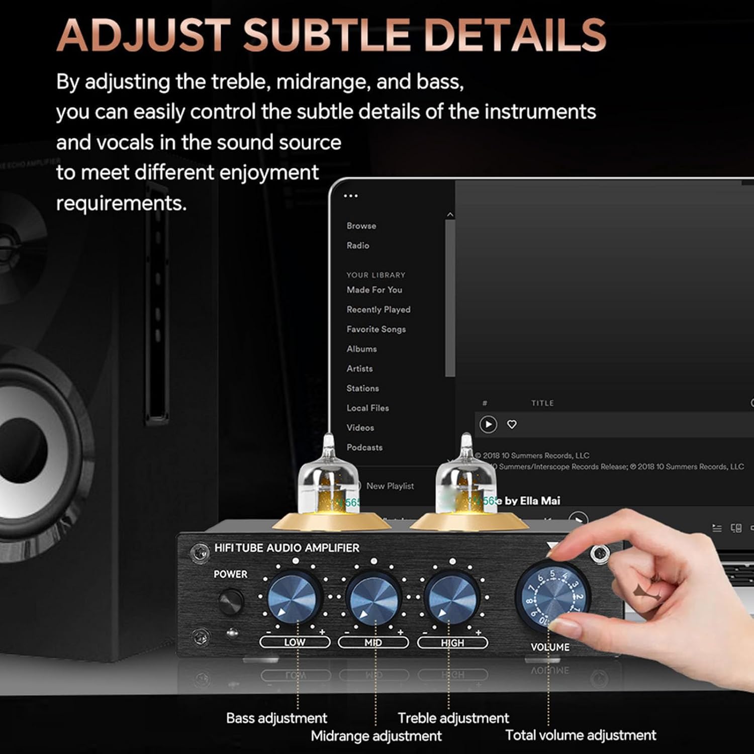 HiFi Tube Preamplifier Vacuum Tube Power Amplifier Warm Tones Bass Treble Adjustment for Home Sound System