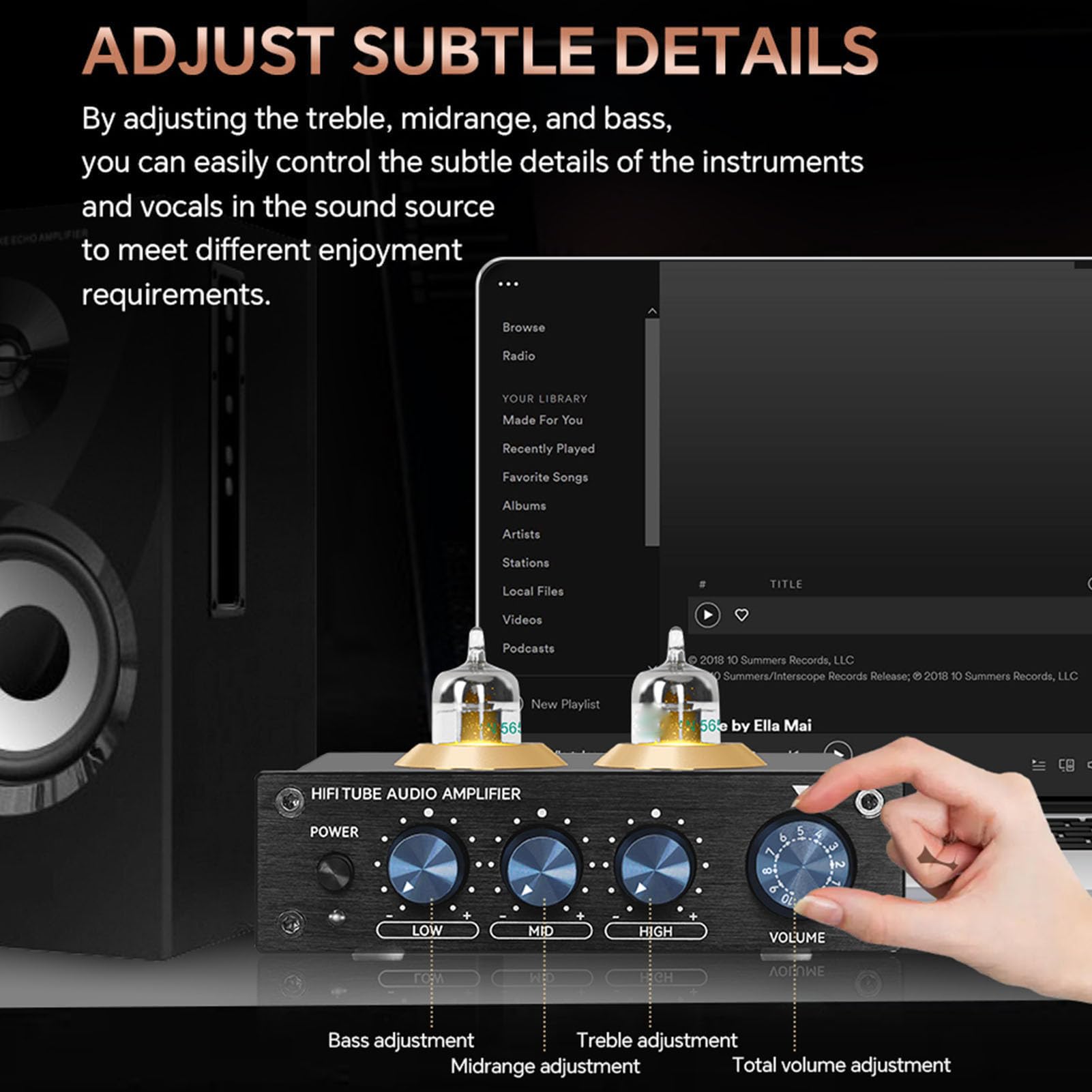 Preamplificatore HiFi a Valvole, Preamplificatore Stereo di qualità Audiofila con Regolazione dei Bassi e degli Acuti per Sistemi Audio (Plug 'UE 100-240V)