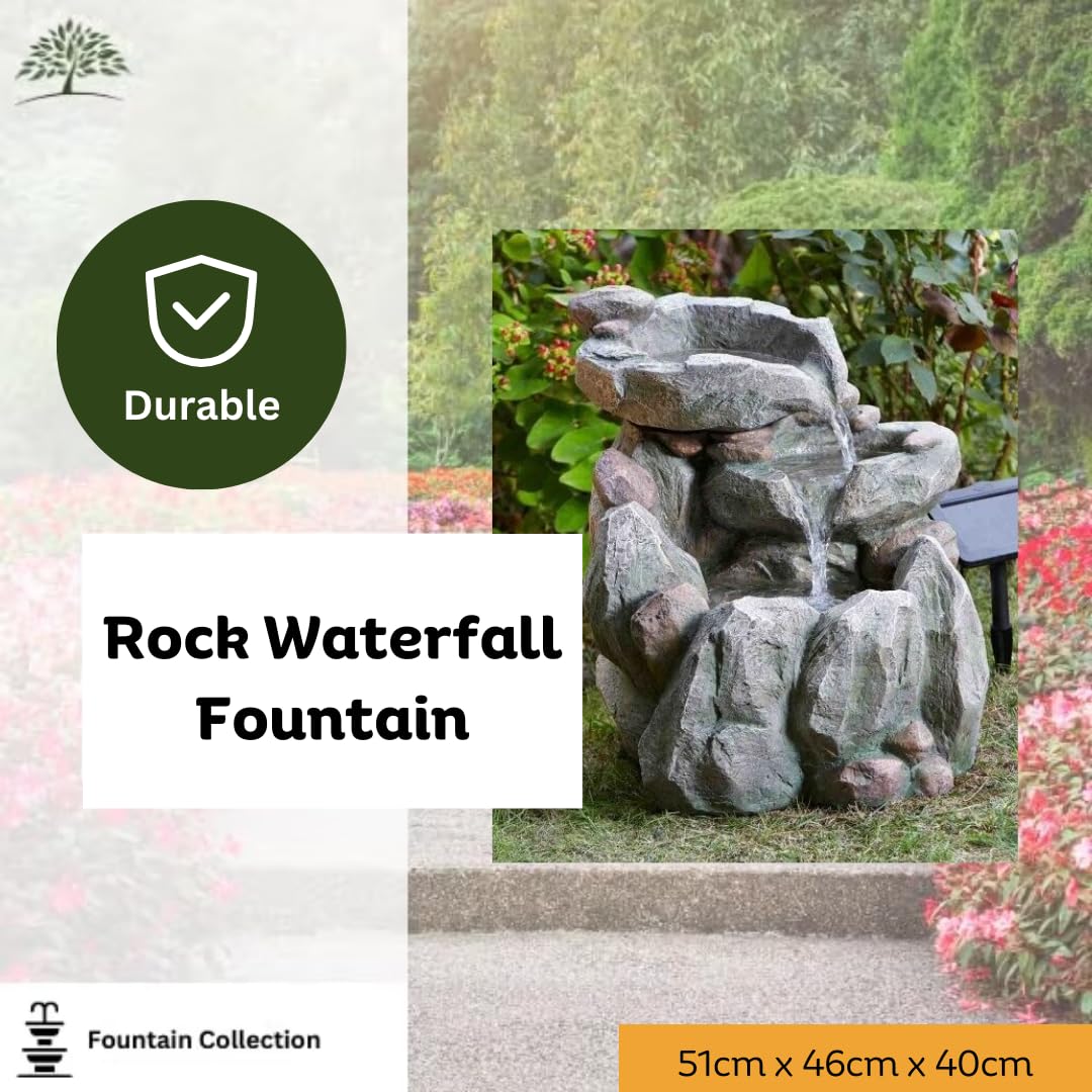 Garden Mile Modern Rock Fall Fuente de agua – Cascada al aire libre con energía solar de resina reciclable – Adornos de jardín, centro de mesa decorativo al aire libre para estanque, patio y