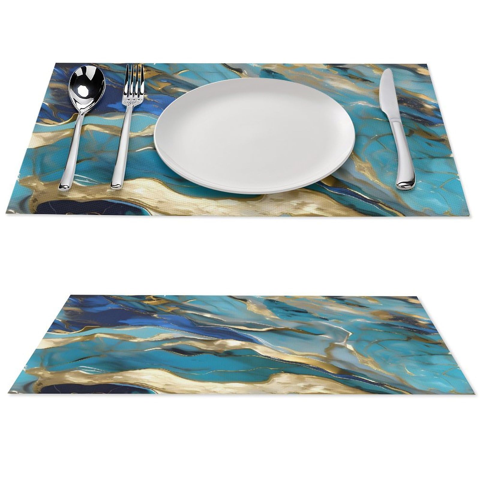 Set de table en PVC azurite bleu sarcelle et or lot de 2 pour cuisine