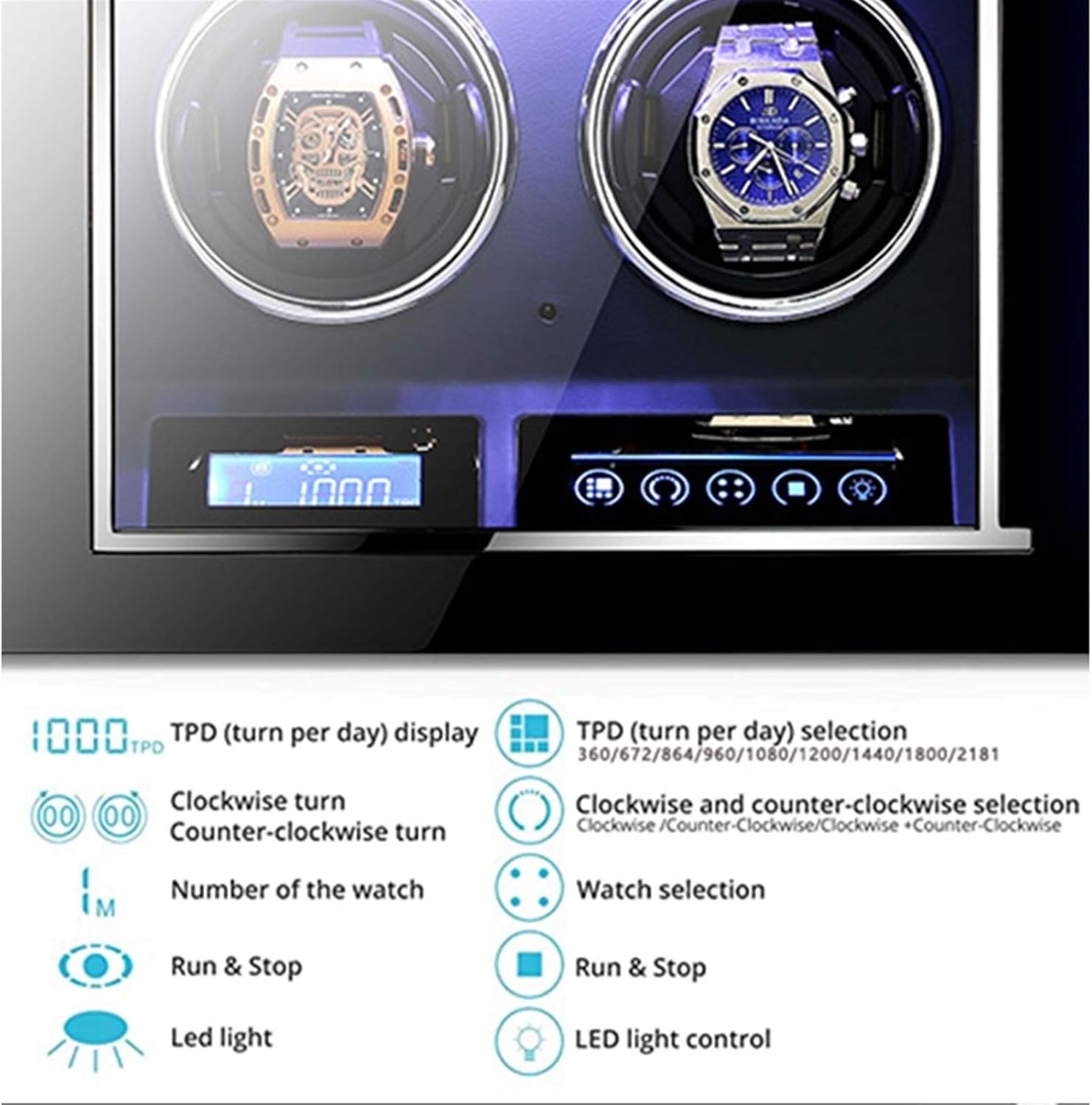 Luxury Automatic Watch Winder for Mechanical Watch Luxury Watch Storage Box with LCD Display Display Silent Motor Adjustable Pillow Multi-epitope Display Box 4 Rotation Modes (24+0)