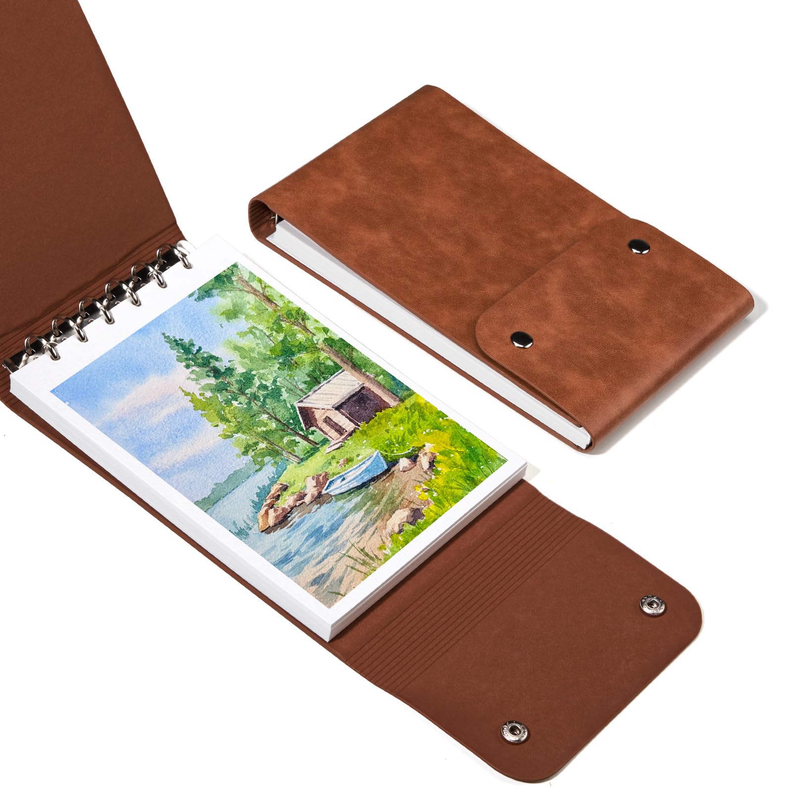 Lightwish Watercolour Sketchbook A5 Watercolor Paper - 100% Cotton Cold Press Paper 300GSM Acid-Free | 20 Sheet 40 Page Artist Journal for Painting, Drawing & Mixed Media | 14.5x21cm, Brown