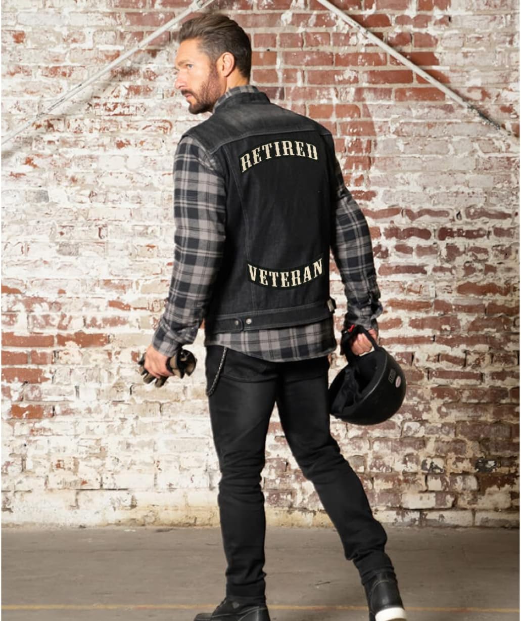 Retired Veteran Rockers 12" | Military Vet Recon Motorcycle Jacket Back Patches | Large Embroidered Iron On 2 pc. Set - by Nixon Thread Co. (12")