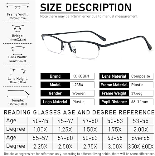 Miniatura 10 de KoKoBin Lentes de lectura de media lectura, 2 pares de lentes de marco de metal, lectores de bisagra de resorte con bolsa de cuero para hombres y