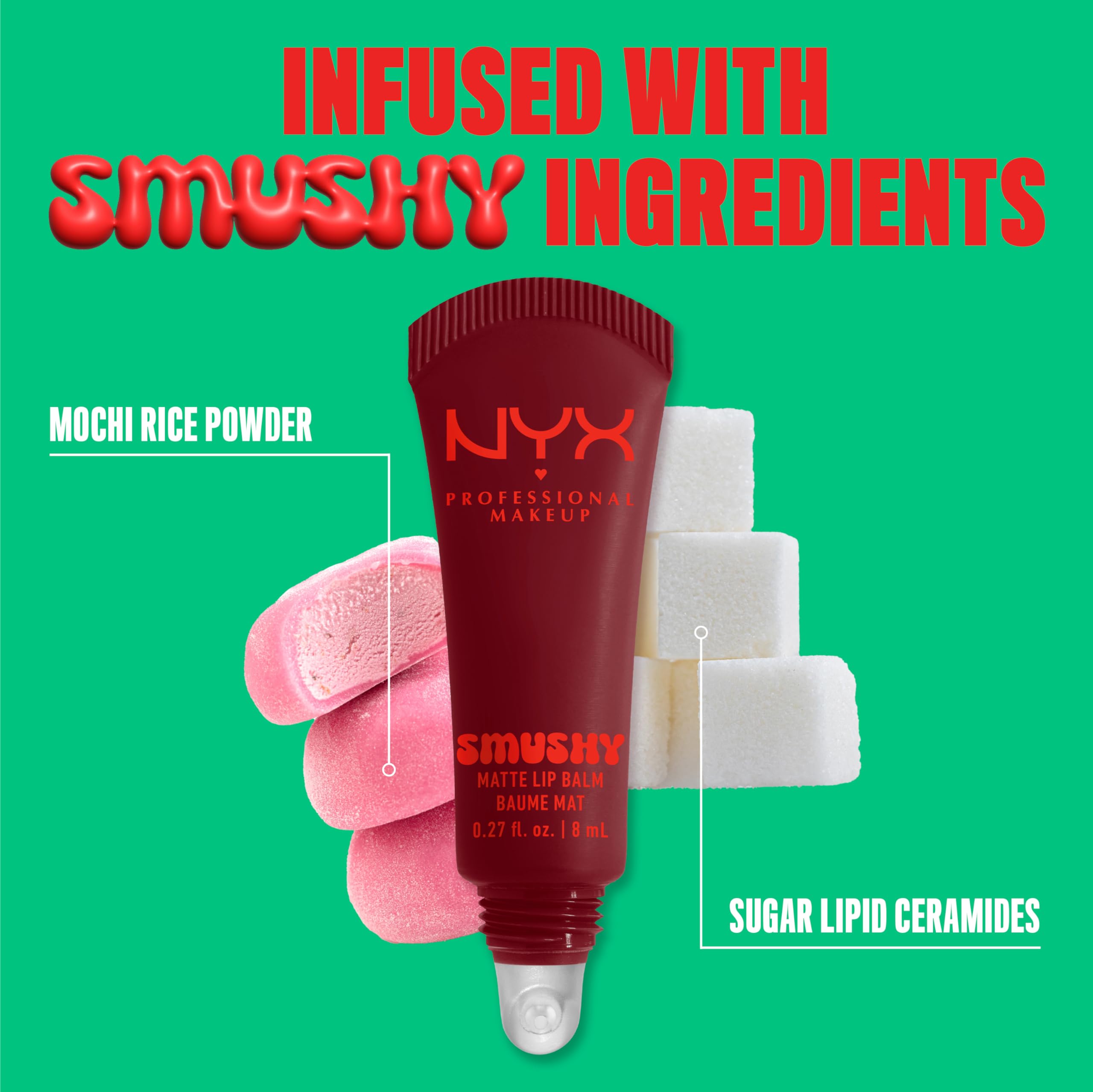 NYX Professional Makeup Balsamo Labbra Profumato, Labbra Morbide e Idratate, Effetto Soft Matte, Con Polvere di Riso di Mochi e Ceramidi, Smushy Matte, Tonalità: Swipe 2 Smooth, 8 ml