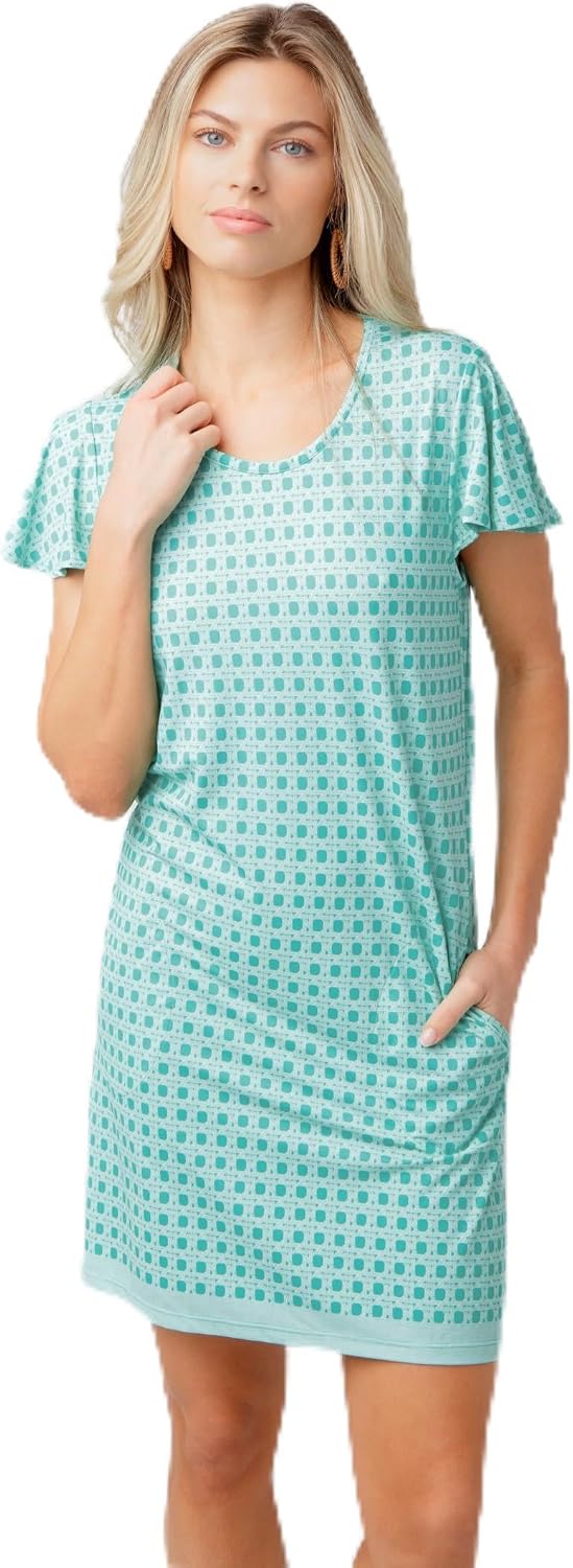 Cabana Life Women's Short Sleeve Shift Dress, UPF 50+, Sun Protective Cover-Up, Nylon/Spandex