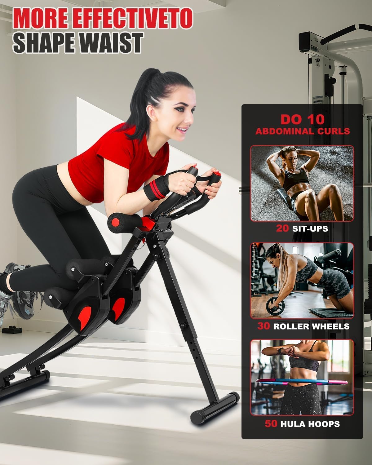 Upgraded Ab Workout Equipment 4 Levels Abdominal Machine for Home Gym, Foldable Core Trainer Machine with LCD Monitor